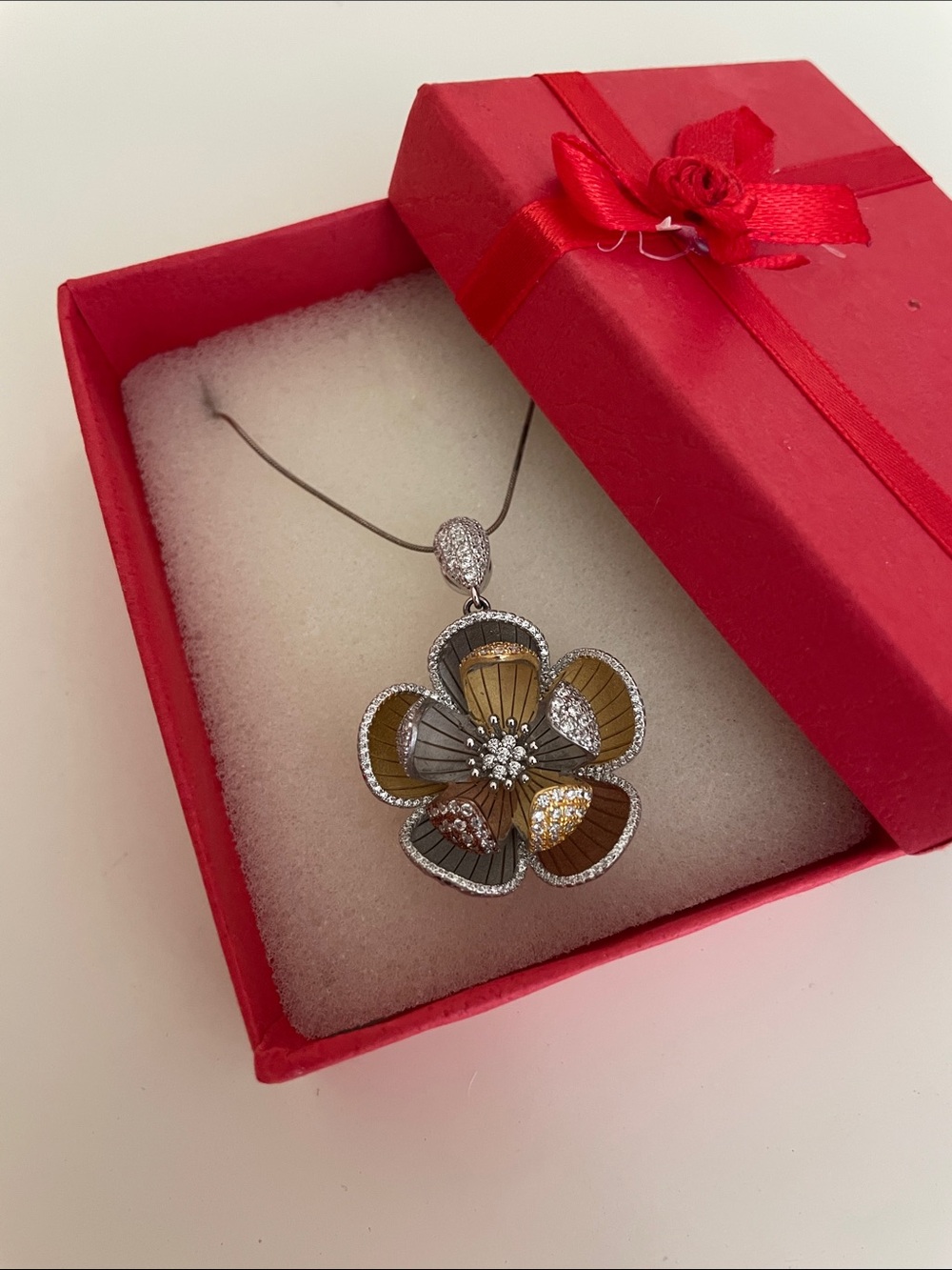 Mixed-Tone Sterling Silver Flower Pendant